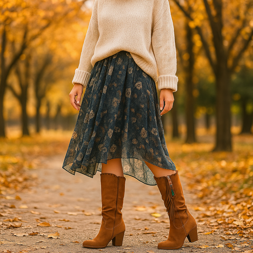 Bottes Femme Suède Mi-Mollet à Franges