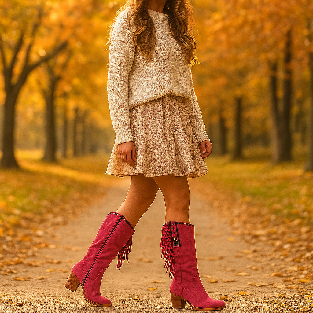 Bottes Femme Suède Mi-Mollet à Franges