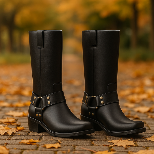 Bottes Mi-Mollet en Cuir Harnais avec Boucle