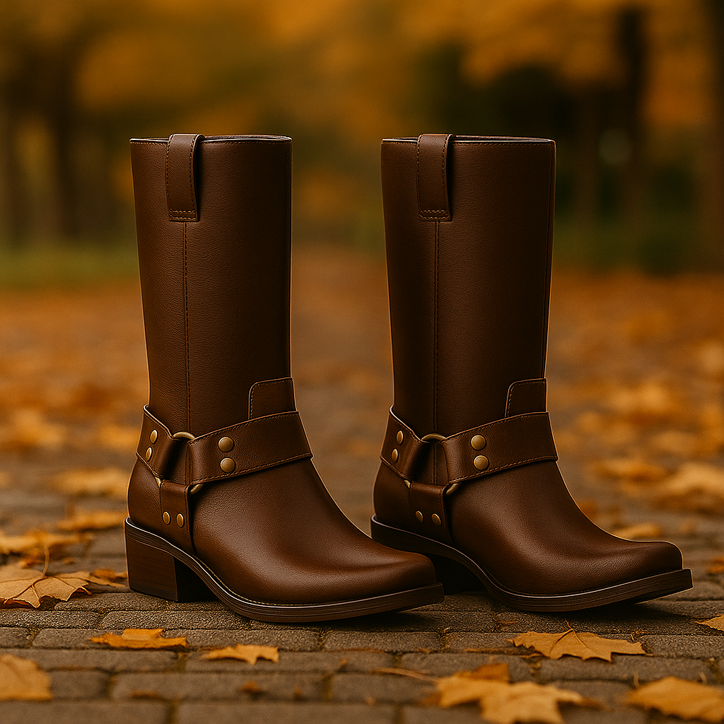 Bottes Mi-Mollet en Cuir Harnais avec Boucle