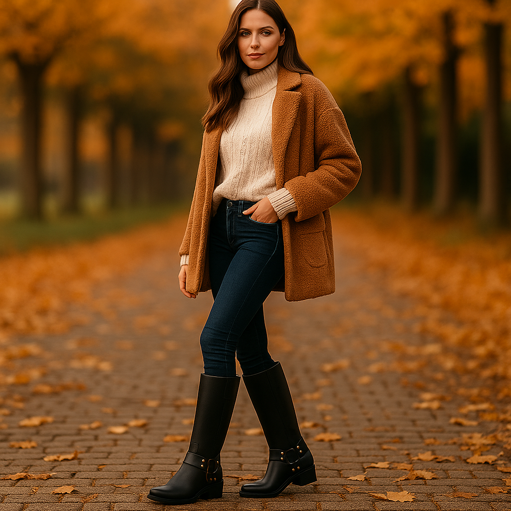 Bottes Mi-Mollet en Cuir Harnais avec Boucle