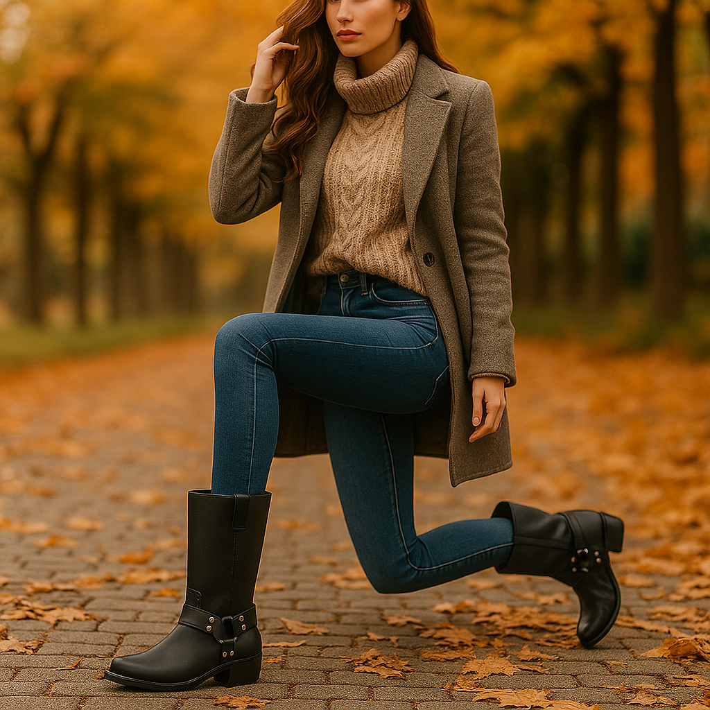 Bottes Mi-Mollet en Cuir Harnais avec Boucle