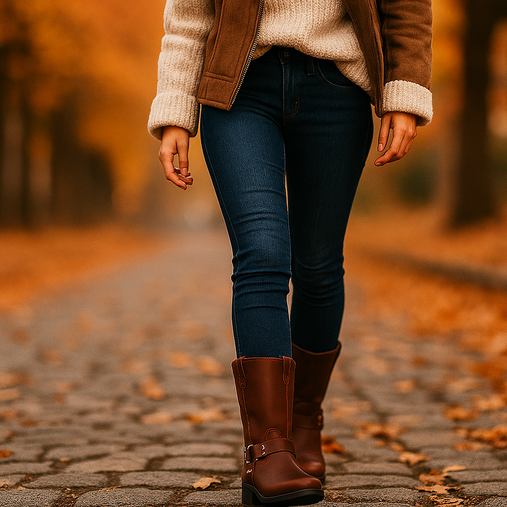 Bottes Mi-Mollet en Cuir Harnais avec Boucle