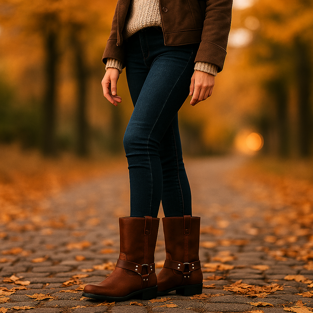 Bottes Mi-Mollet en Cuir Harnais avec Boucle