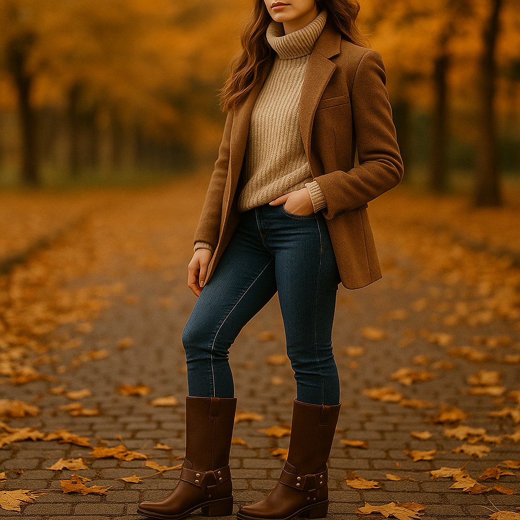 Bottes Mi-Mollet en Cuir Harnais avec Boucle