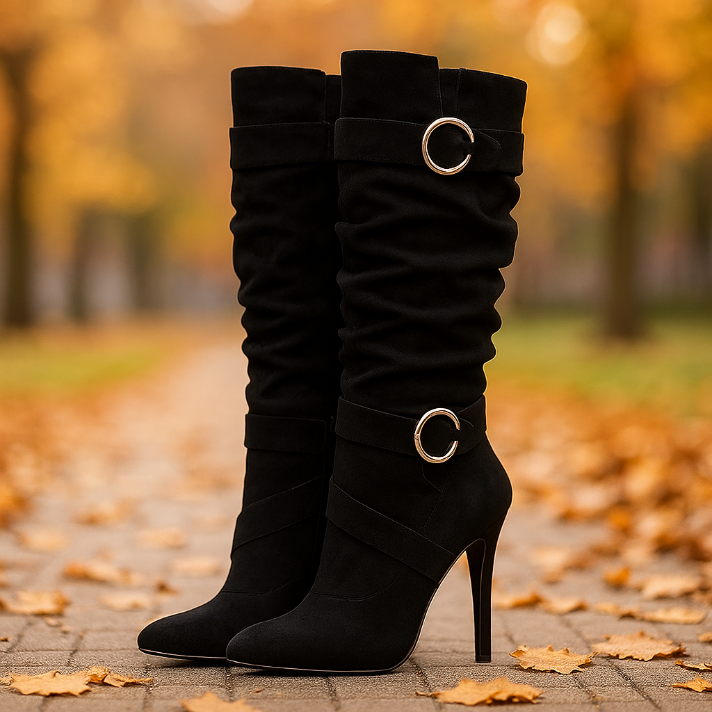 Bottes Hautes Femme en Suédine avec Boucles
