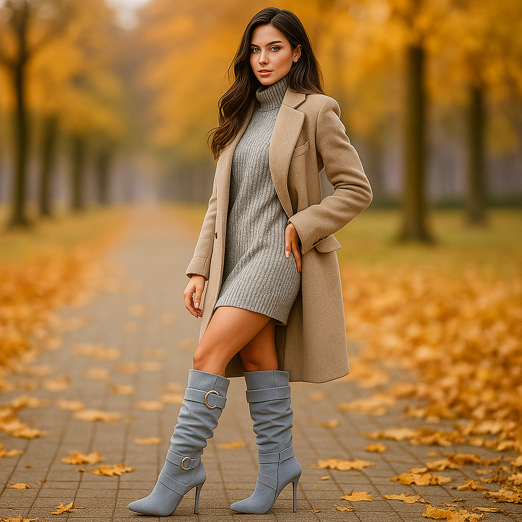 Bottes Hautes Femme en Suédine avec Boucles