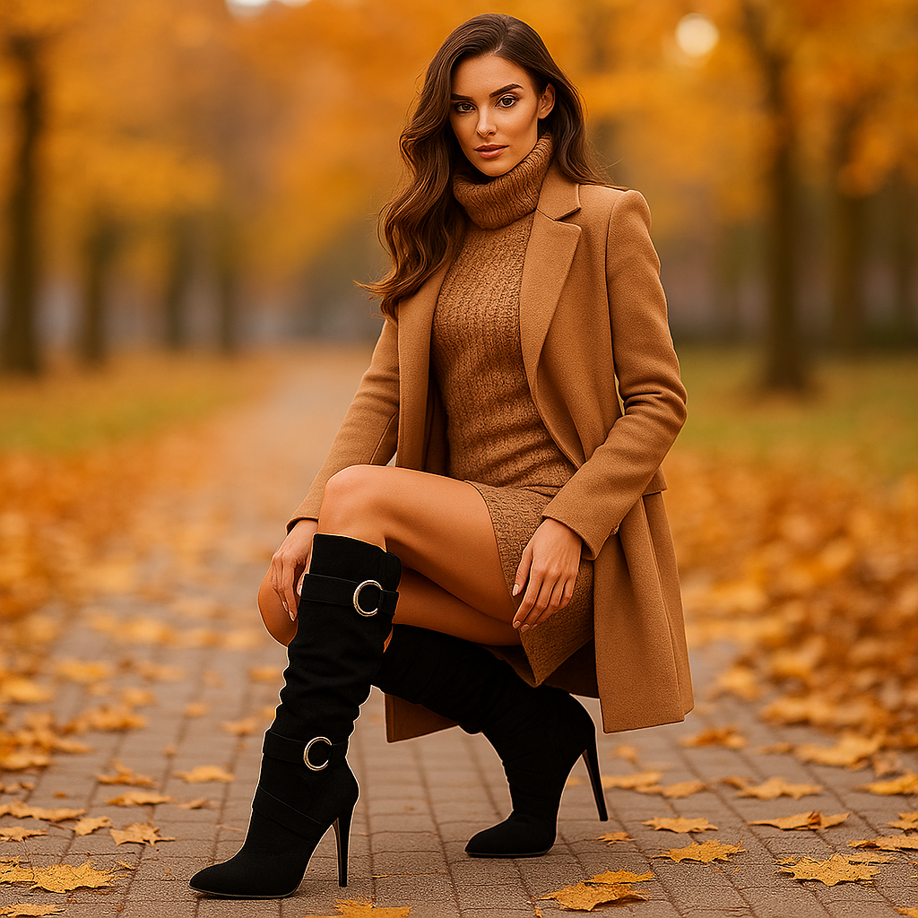 Bottes Hautes Femme en Suédine avec Boucles