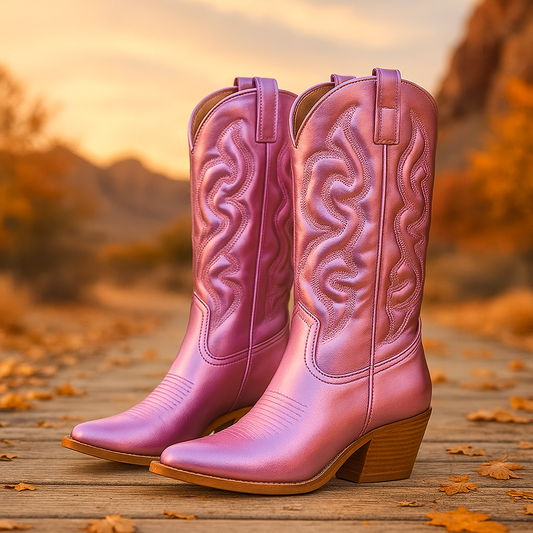 Bottes Cowboy Femme Mi-Mollet à Bout Pointu