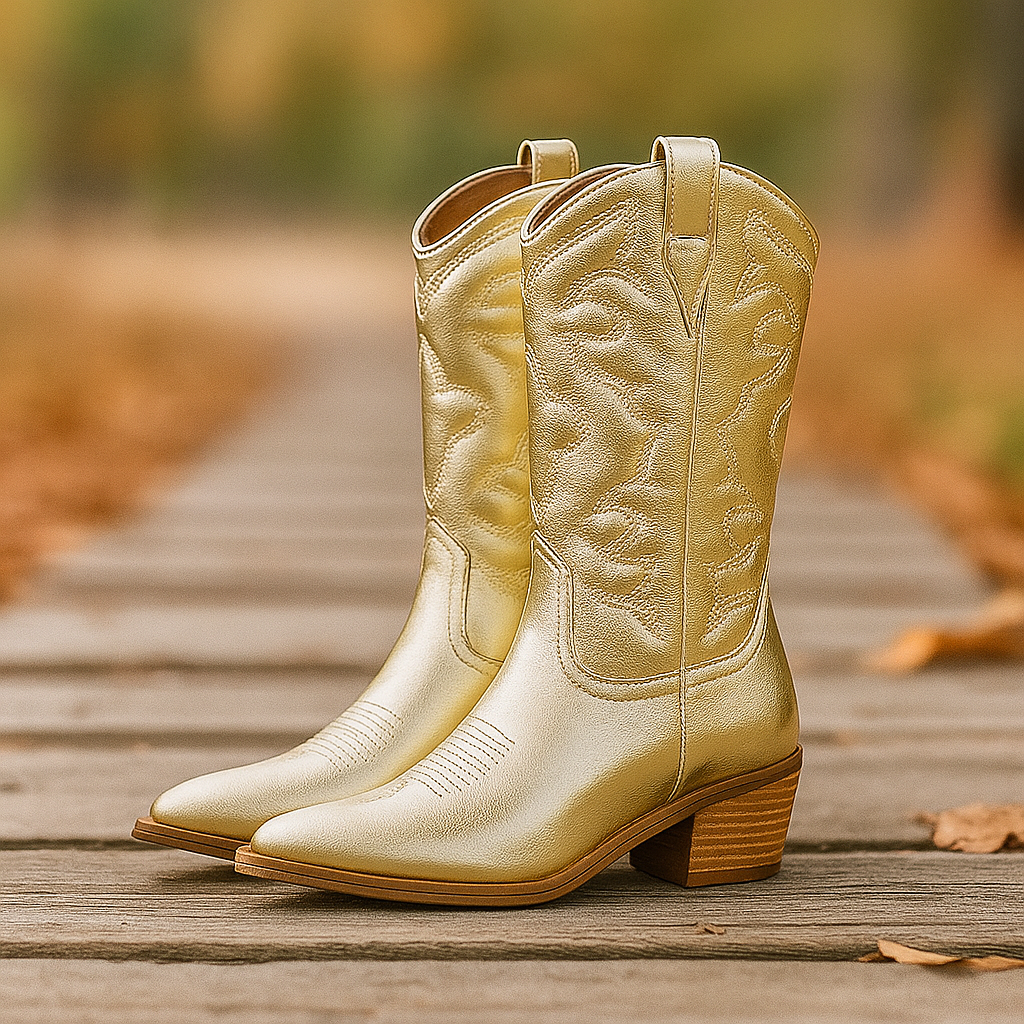 Bottes Cowboy Femme Mi-Mollet à Bout Pointu