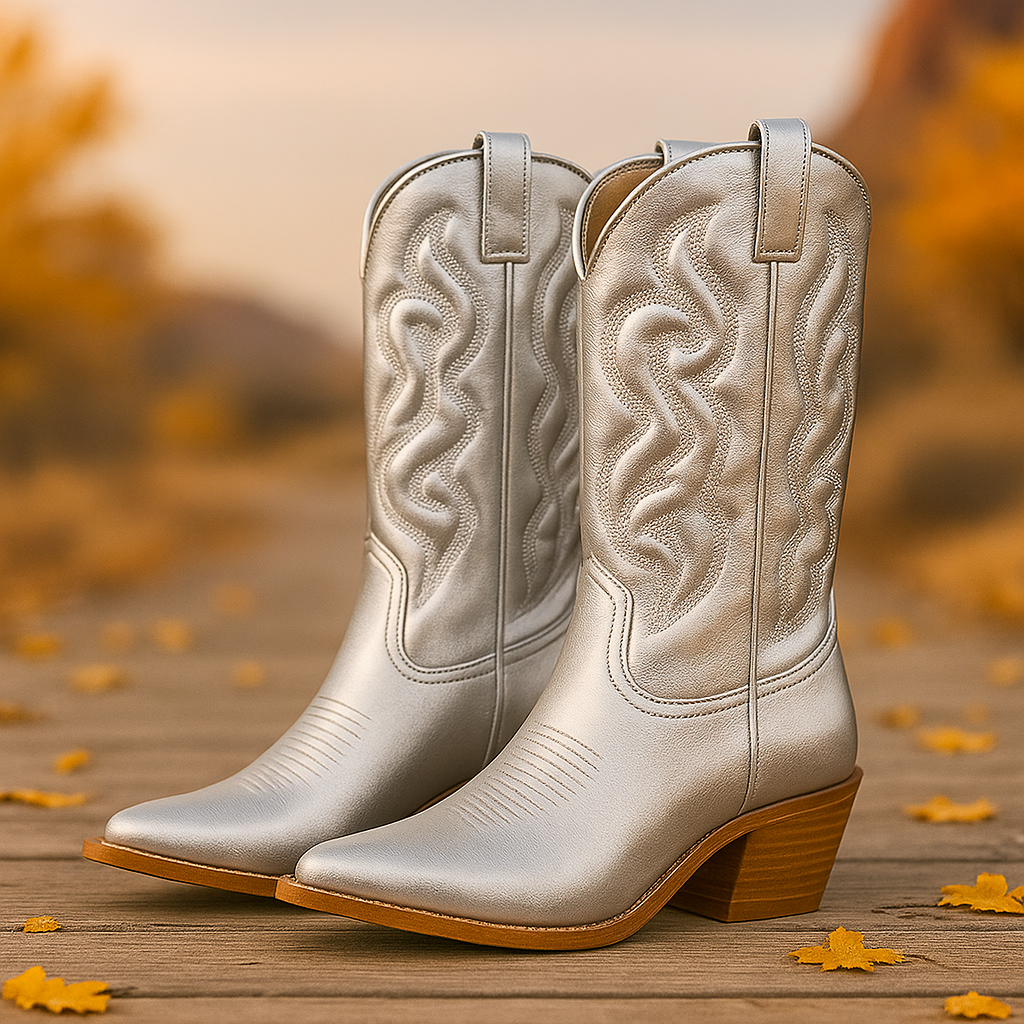 Bottes Cowboy Femme Mi-Mollet à Bout Pointu