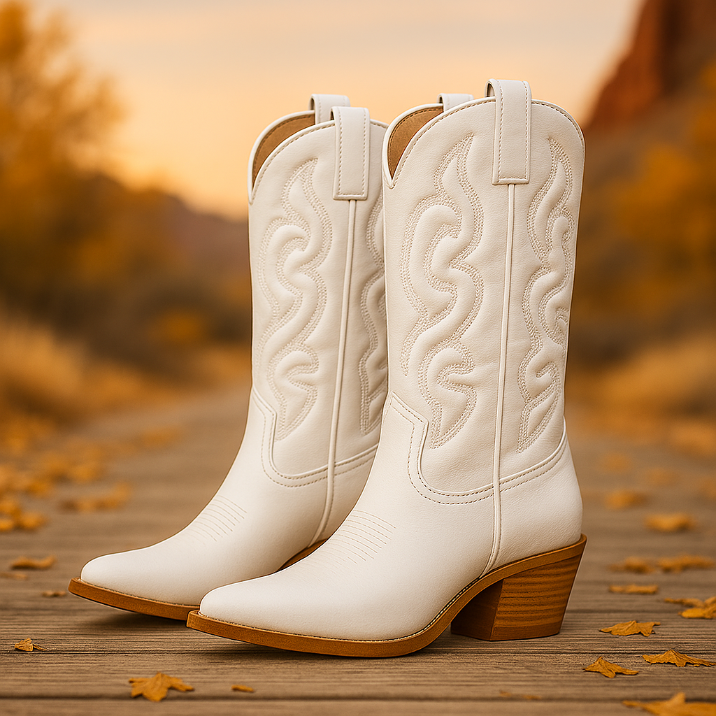 Bottes Cowboy Femme Mi-Mollet à Bout Pointu