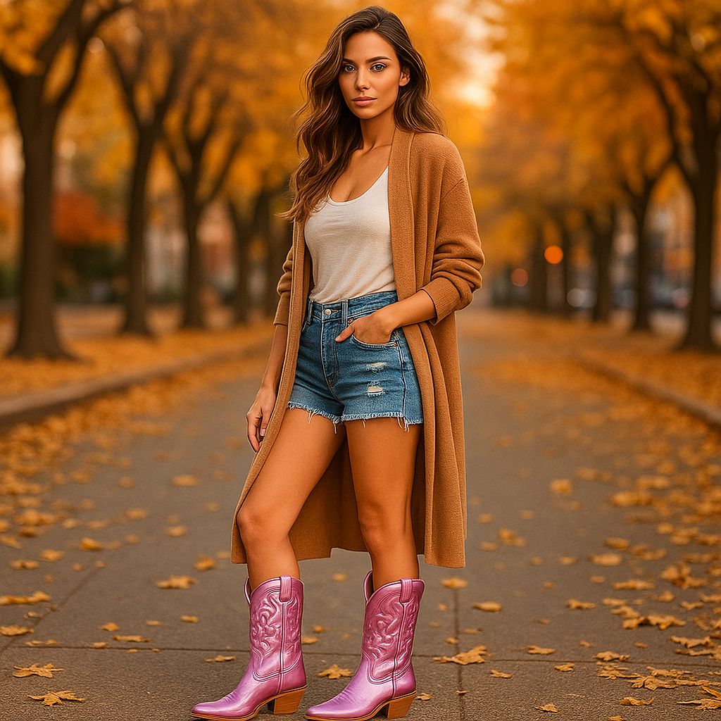 Bottes Cowboy Femme Mi-Mollet à Bout Pointu