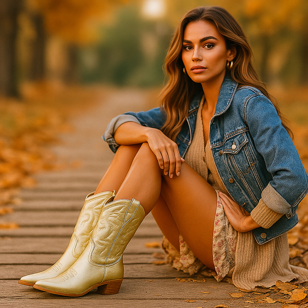 Bottes Cowboy Femme Mi-Mollet à Bout Pointu