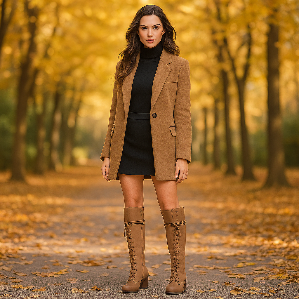 Bottes Montantes Femme en Cuir – Lacets et Talon Épais