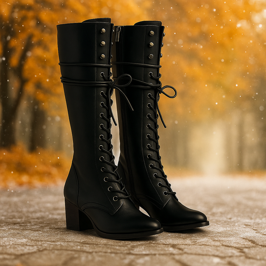 Bottes Montantes Femme en Cuir – Lacets et Talon Épais