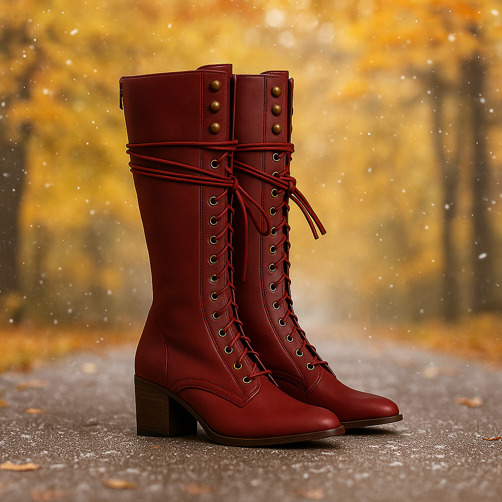 Bottes Montantes Femme en Cuir – Lacets et Talon Épais