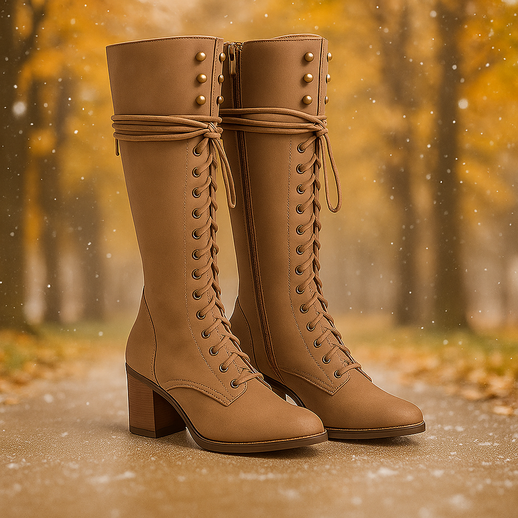 Bottes Montantes Femme en Cuir – Lacets et Talon Épais