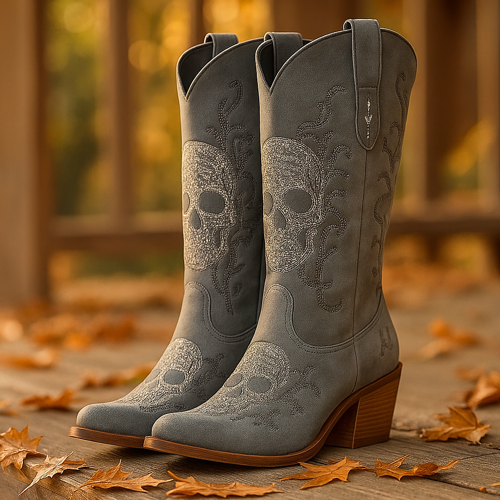 Bottes Cowboy Femme Brodées – Talon Épais – Bout Pointu