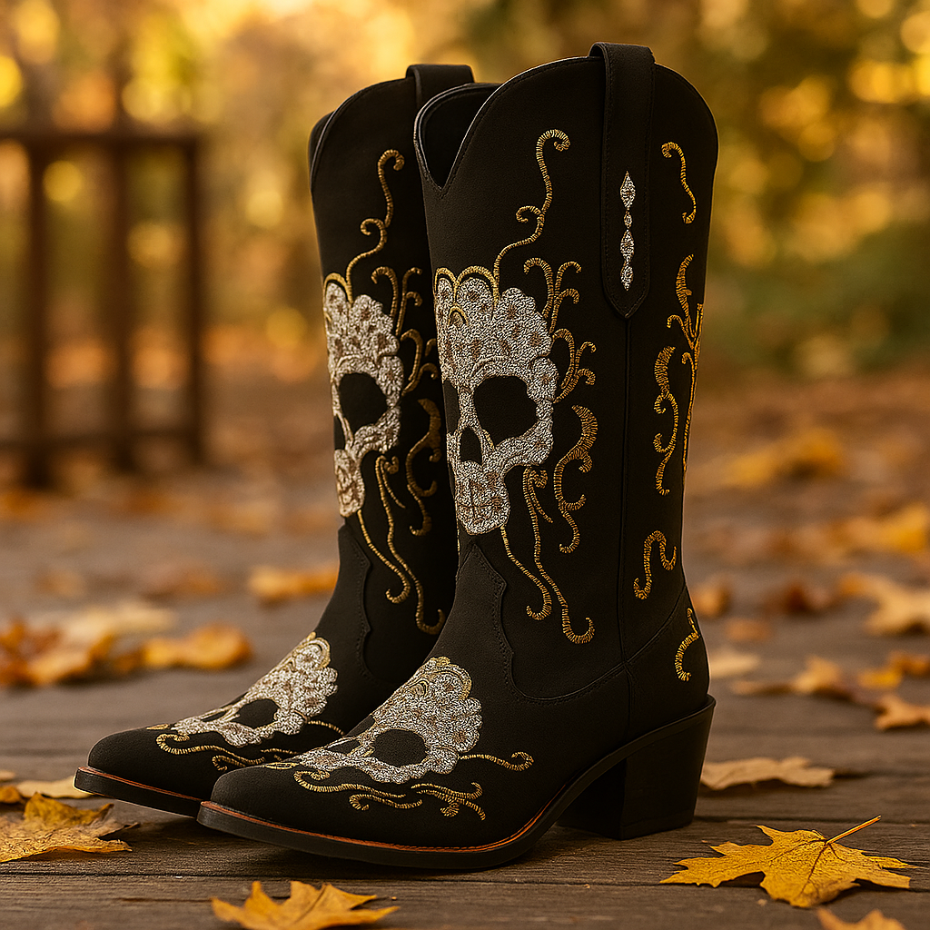 Bottes Cowboy Femme Brodées – Talon Épais – Bout Pointu