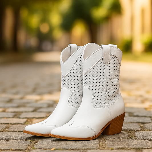 Bottes Cowboy Femme Perforées à Talon Moyen