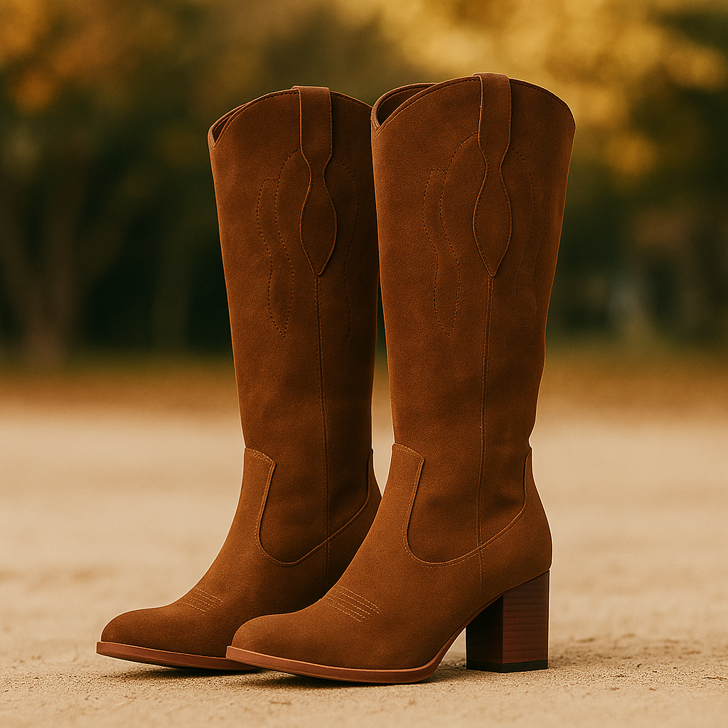 Bottes Hautes Cowboy Femme en Suédine