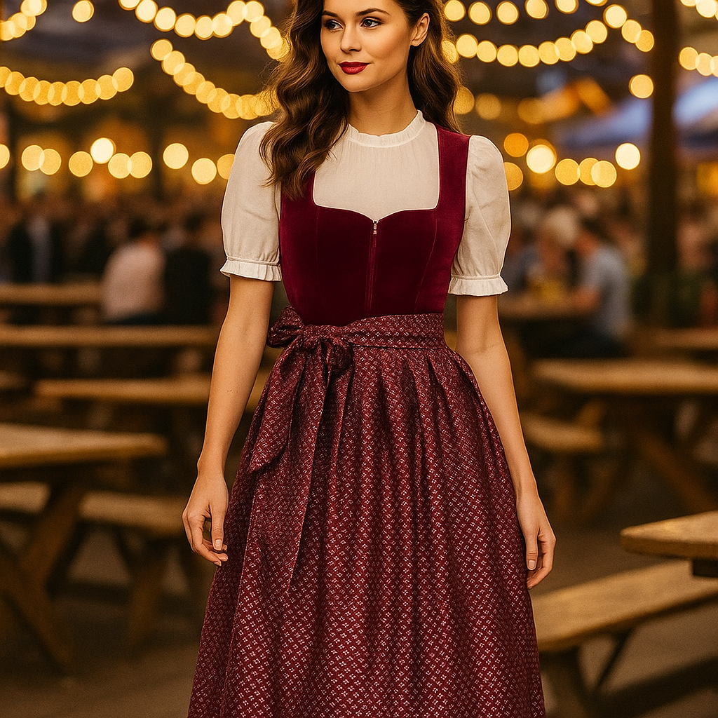 Dirndl Rouge Élégant Femme – Robe Traditionnelle de Fête