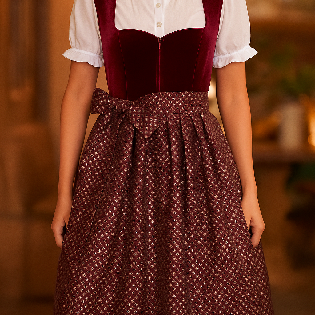 Dirndl Rouge Élégant Femme – Robe Traditionnelle de Fête