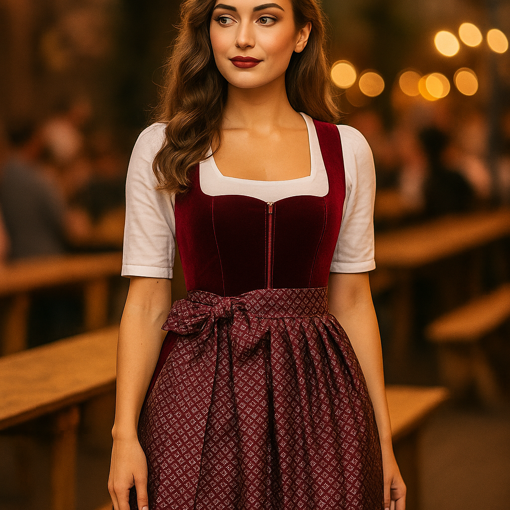 Dirndl Rouge Élégant Femme – Robe Traditionnelle de Fête