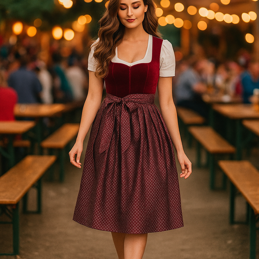 Dirndl Rouge Élégant Femme – Robe Traditionnelle de Fête