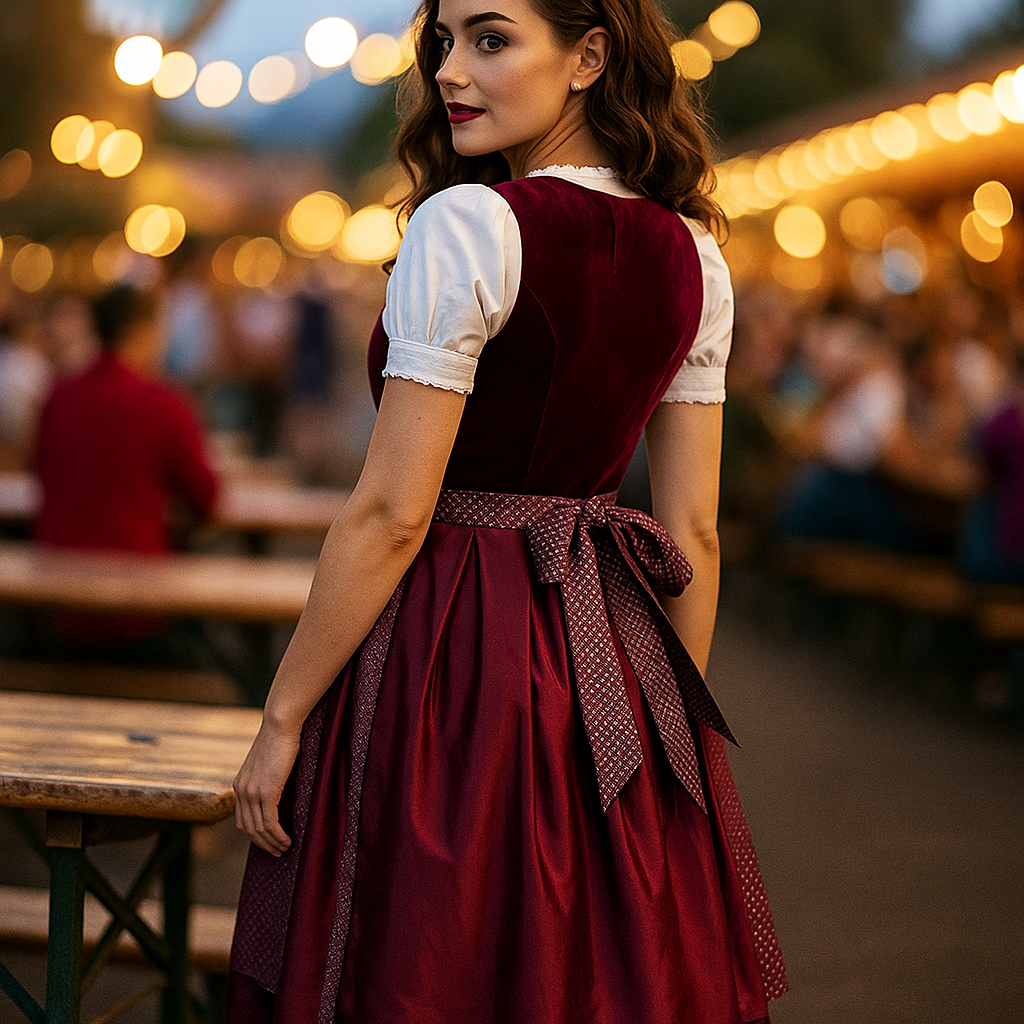 Dirndl Rouge Élégant Femme – Robe Traditionnelle de Fête