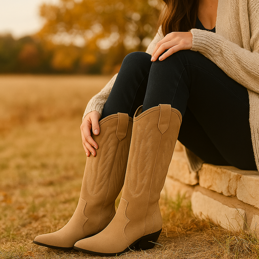 Celeste - Bottes Cowboy Suède Brodées Confort Élégant
