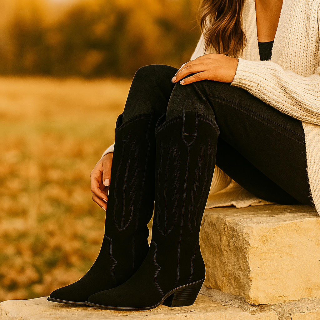 Celeste - Bottes Cowboy Suède Brodées Confort Élégant