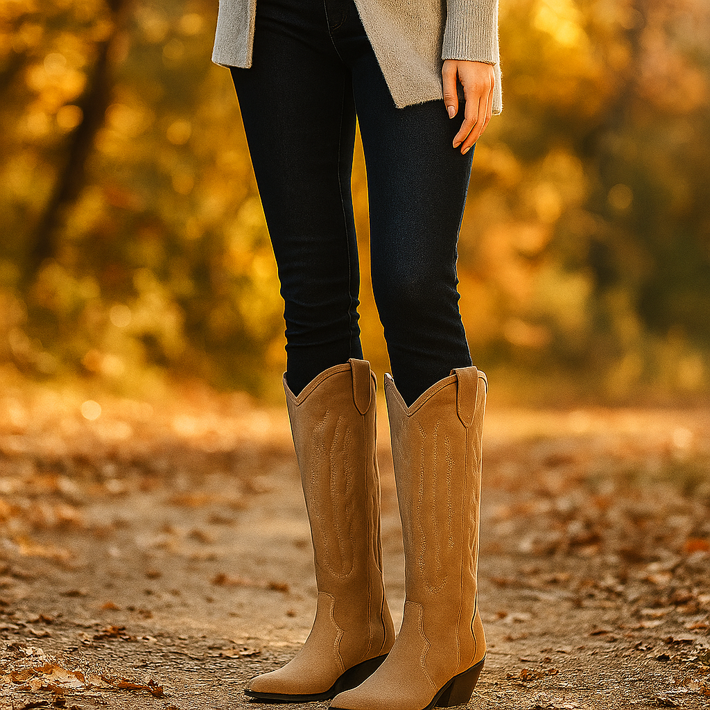 Celeste - Bottes Cowboy Suède Brodées Confort Élégant