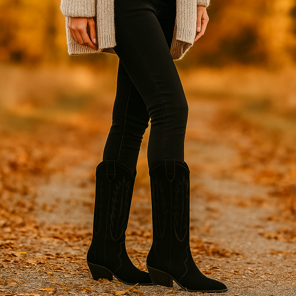 Celeste - Bottes Cowboy Suède Brodées Confort Élégant