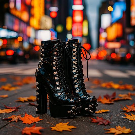 Bottes à Lacets Plateau Noir Femme