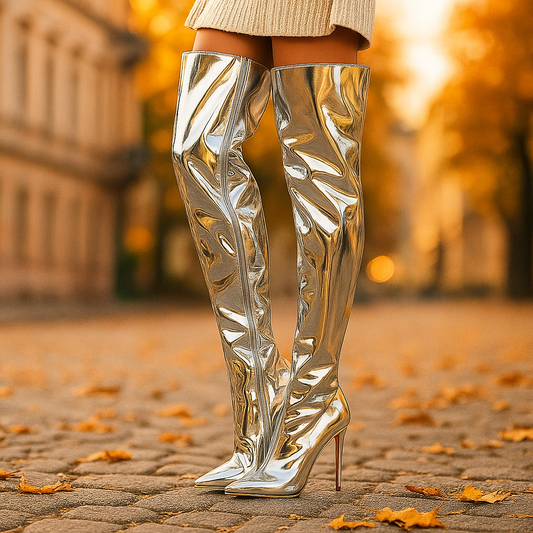 Bottes Overknee Brillantes à Talons Aiguilles