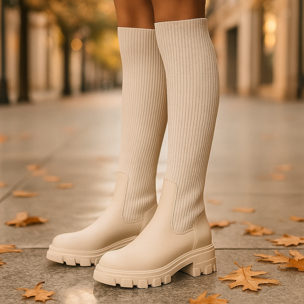 Bottes Overknee Femme en Tricot Structuré – Semelle Robuste