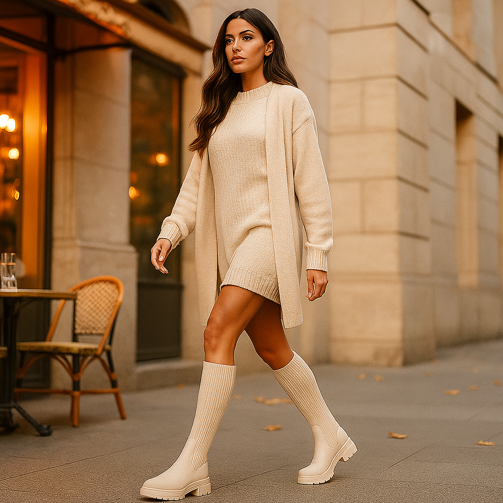 Bottes Overknee Femme en Tricot Structuré – Semelle Robuste