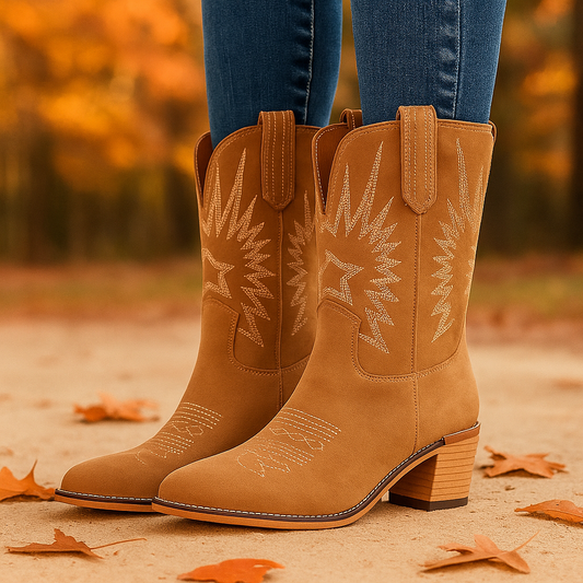 Bottes Western Femme en Daim Brodé – Style Cowboy