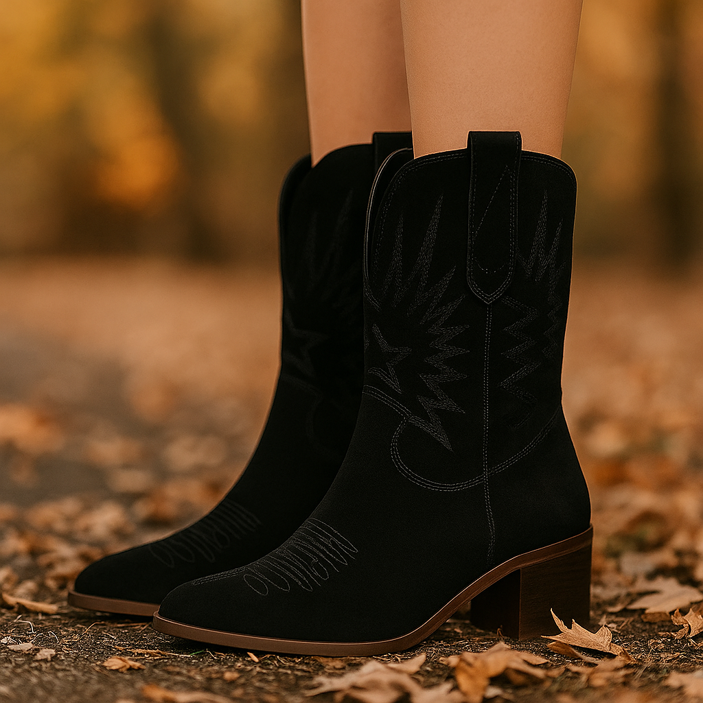Bottes Western Femme en Daim Brodé – Style Cowboy