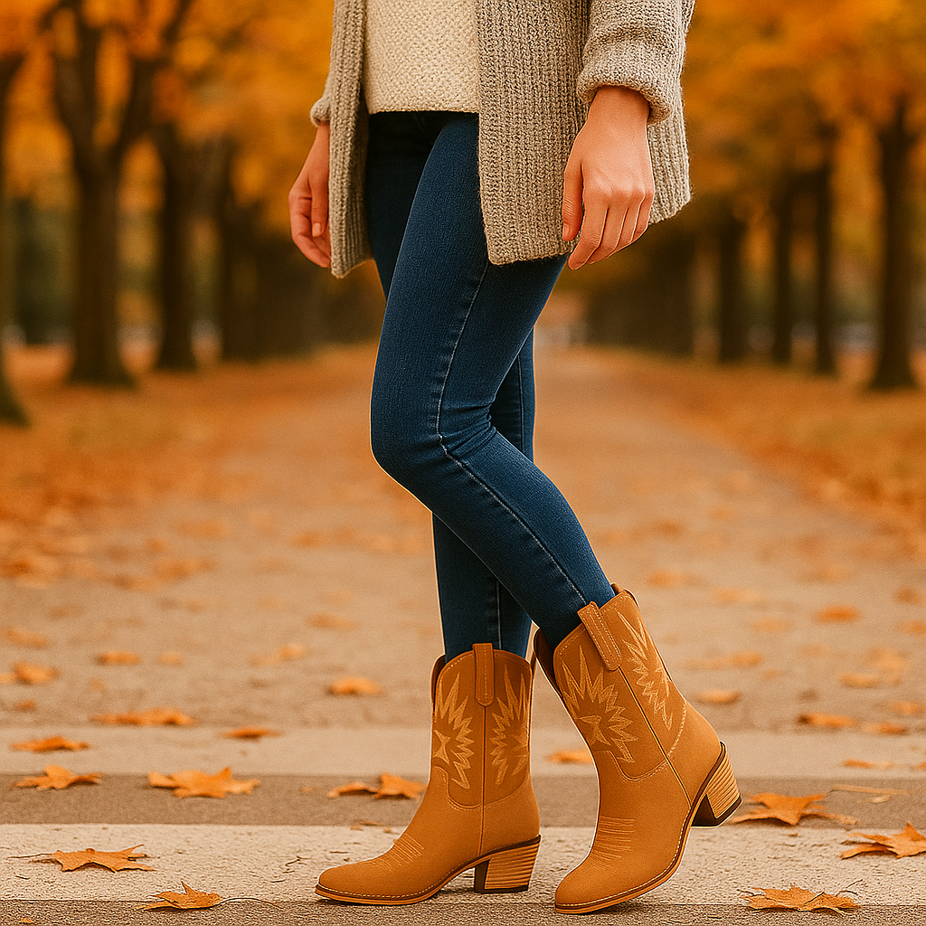 Bottes Western Femme en Daim Brodé – Style Cowboy