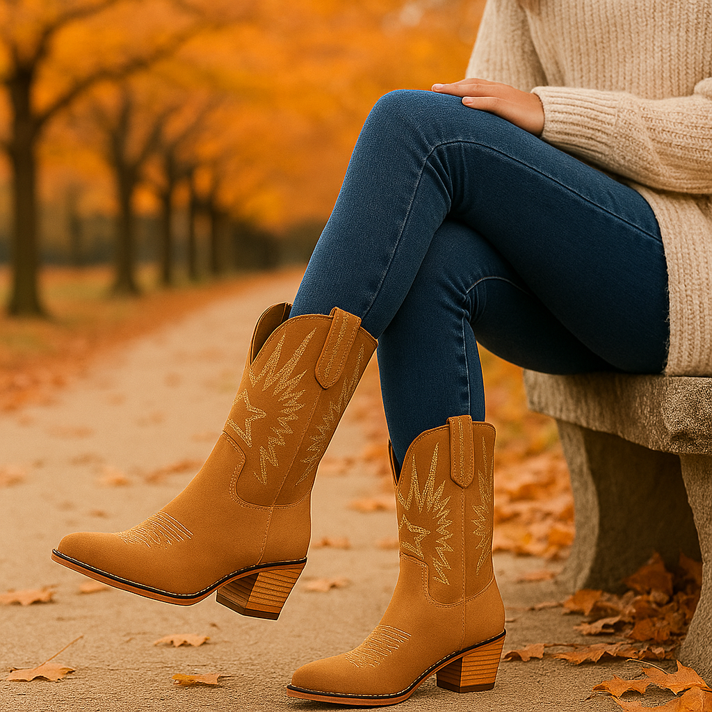 Bottes Western Femme en Daim Brodé – Style Cowboy
