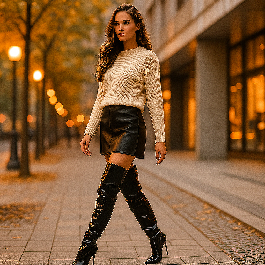 Katrinette - Cuissardes en cuir laqué femme