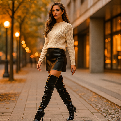 Katrinette - Cuissardes en cuir laqué femme