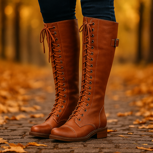 Bottes hautes cuir femme lacées