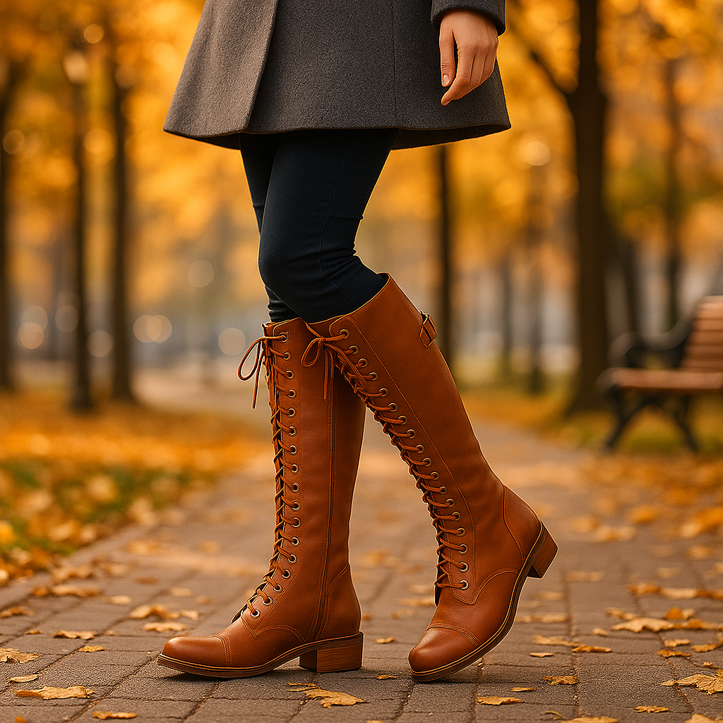 Bottes hautes cuir femme lacées