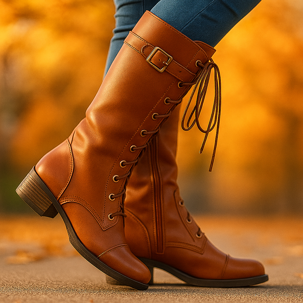 Bottes plates femme boucle et lacets
