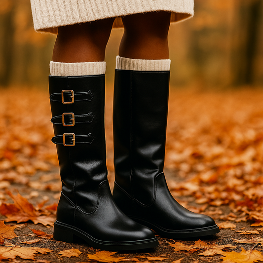Bottes noires femme à boucles - Confort et Durabilite