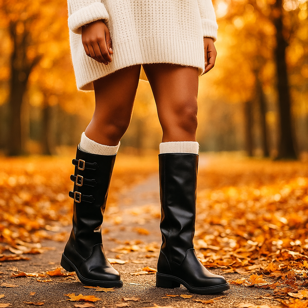 Bottes noires femme à boucles - Confort et Durabilite